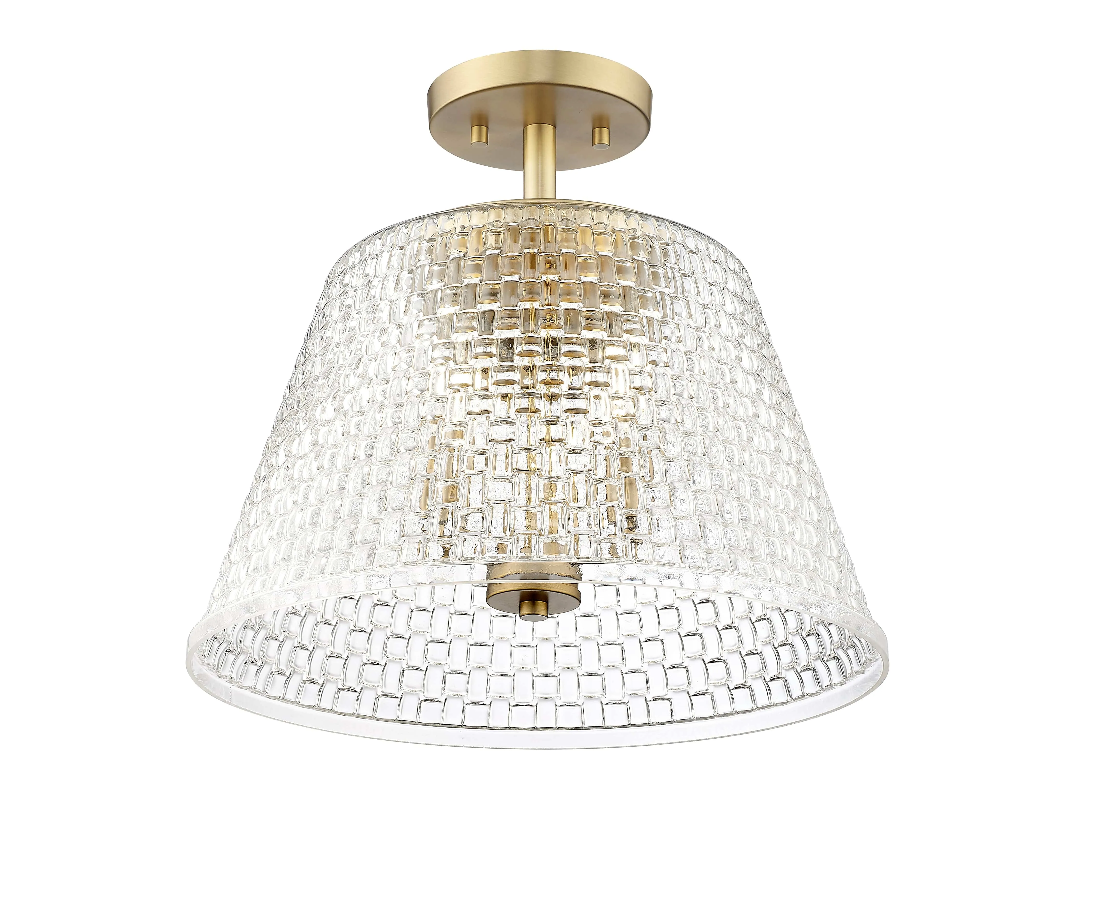 Saben Semi-Flush Mount Fixture - Vintage Brass - Clear Woven Lattice Glass - 15in. Diameter - E12 Candelabra Base