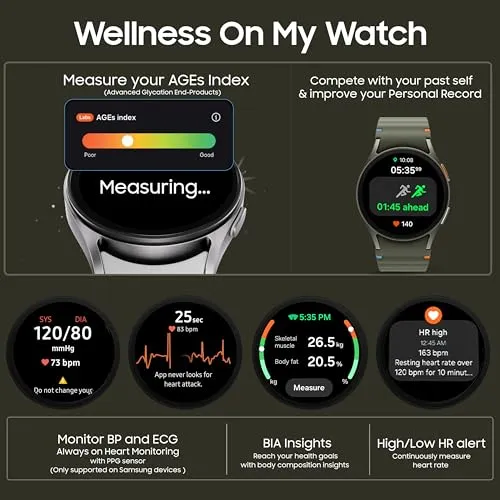 Samsung Galaxy Watch 7 (44mm, Green, BT LTE) with 3nm Processor | Dual GPS | Sapphire Glass & Armour Aluminum | 5ATM & IP68 | HR, SpO2, BP & ECG Monitor