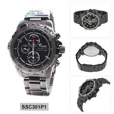 Seiko Solar Chronograph Black IP Stainless Steel Men's Watch SSC301P1