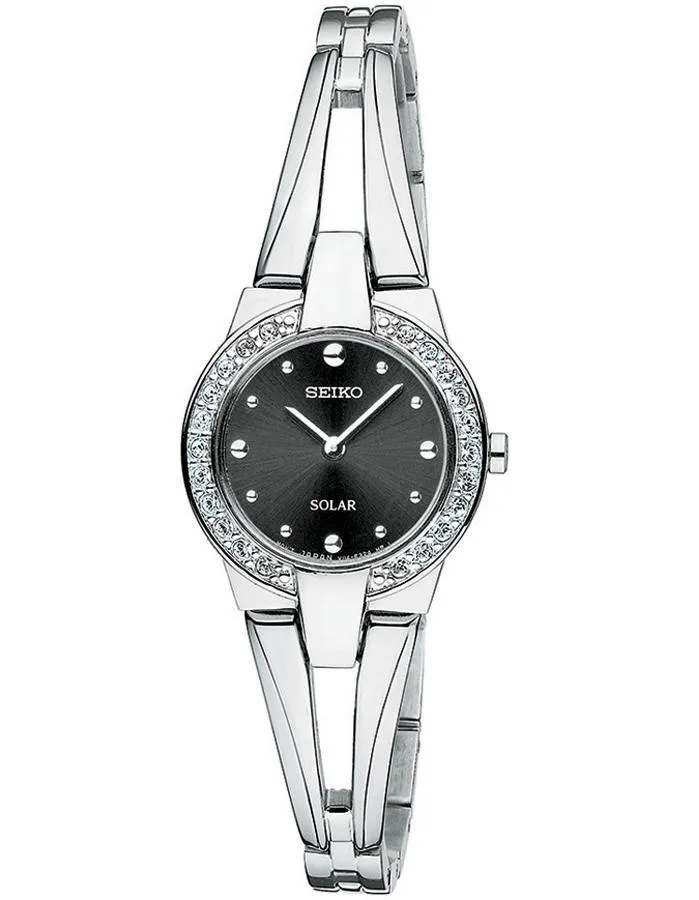 Seiko Tressia Solar Ladies Crystal Dress Watch - Black Dial - Bangle-Style