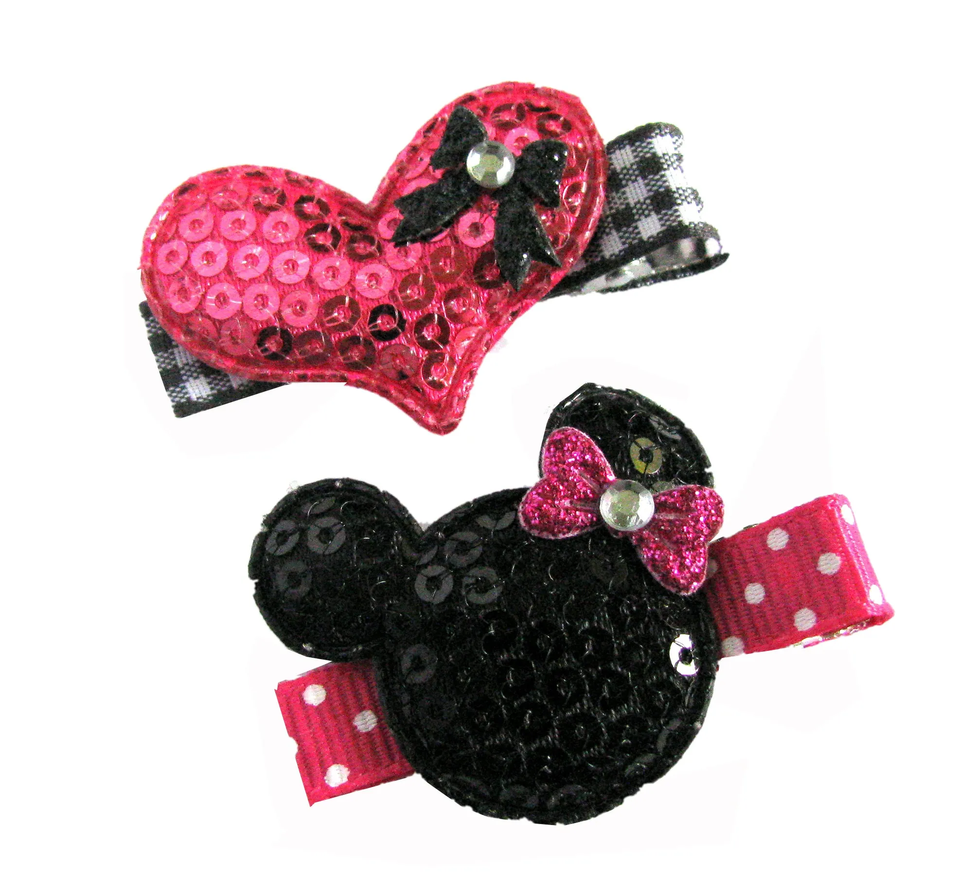 Sequin Mouse with Hot Pink Bow and Heart Hair Clip Set