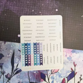 Silent Moon "Day of the Week/Tracker" Planner Add On Sticker Sheet - January 2024