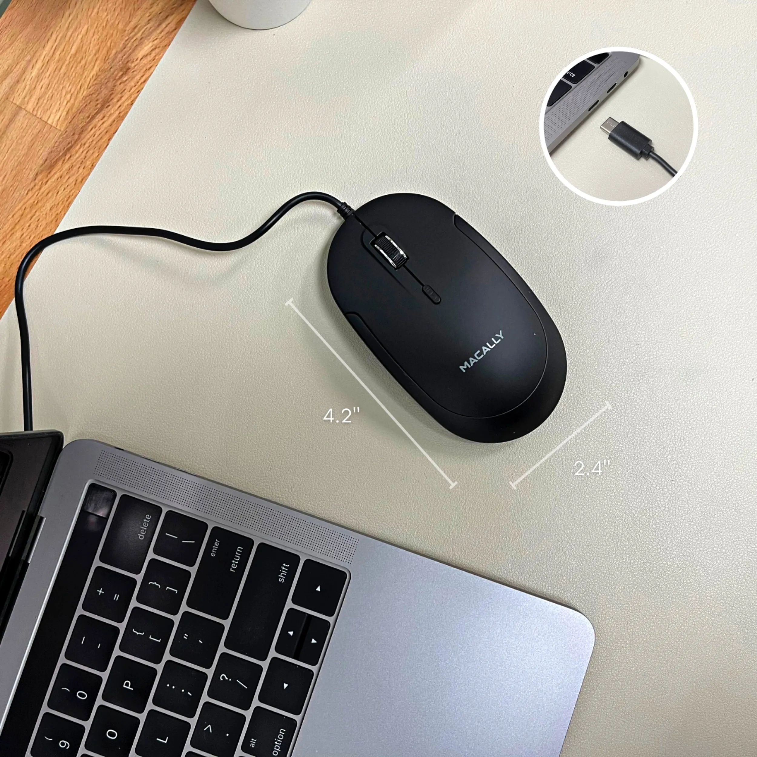 Silent USB C Mouse for Mac and PC (Black)