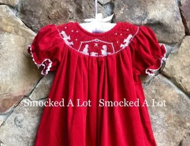 Smocked Red Nativity Manger Scene Christmas Bishop Dress