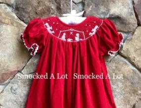 Smocked Red Nativity Manger Scene Christmas Bishop Dress