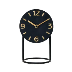 SOFFEE DESIGN Table Clock with Round Base, Iron Silent Desk Clock Battery Operated for Living Room Bedroom Home Decoration, Black