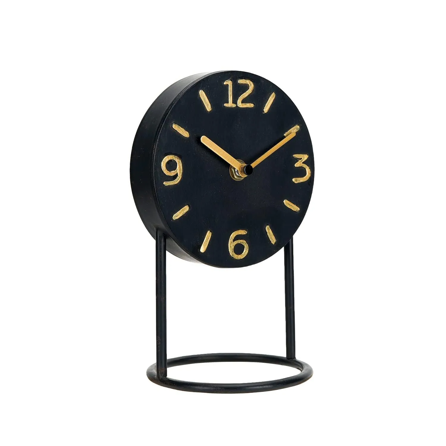 SOFFEE DESIGN Table Clock with Round Base, Iron Silent Desk Clock Battery Operated for Living Room Bedroom Home Decoration, Black