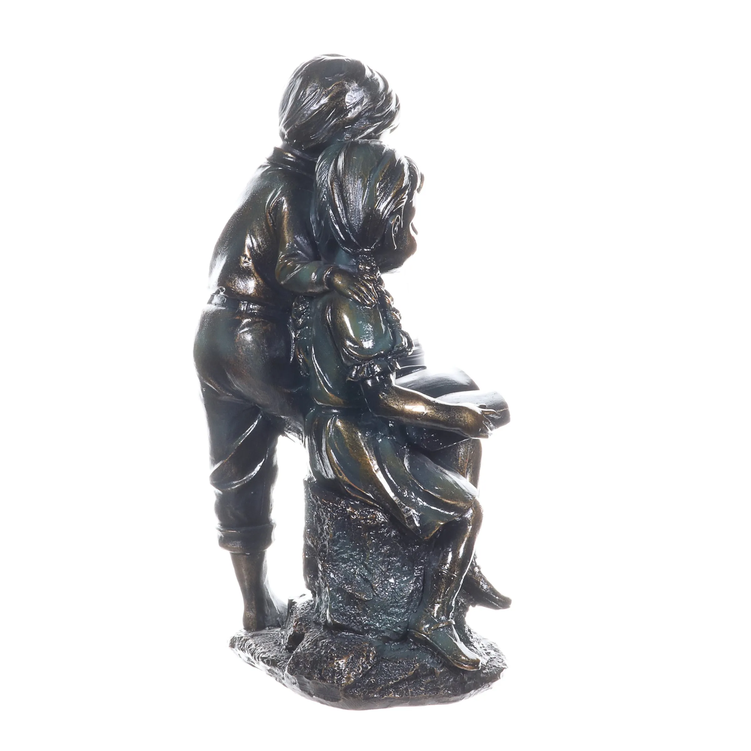 Solar Faux Bronze Boy and Girl Statue, 9 by 15 Inches