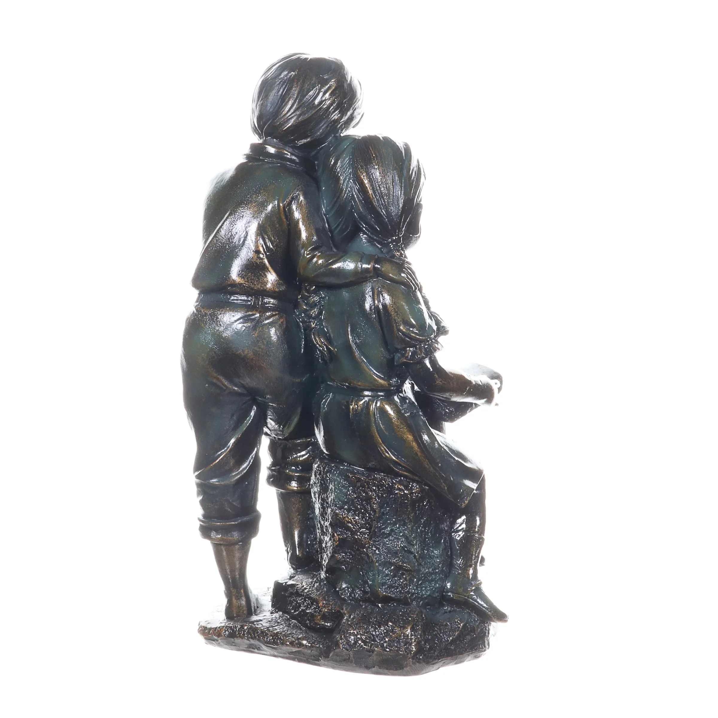 Solar Faux Bronze Boy and Girl Statue, 9 by 15 Inches