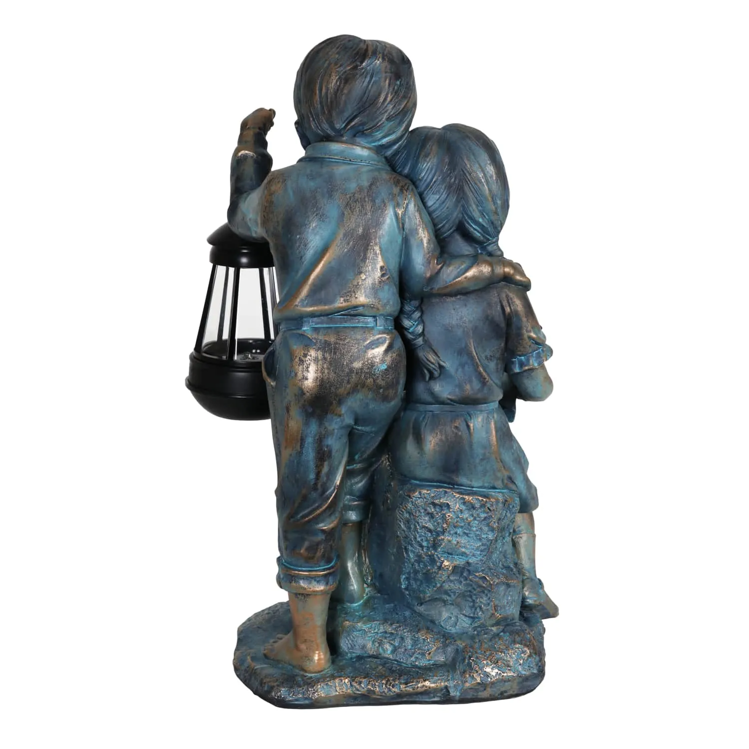 Solar Faux Bronze Boy and Girl Statue, 9 by 15 Inches