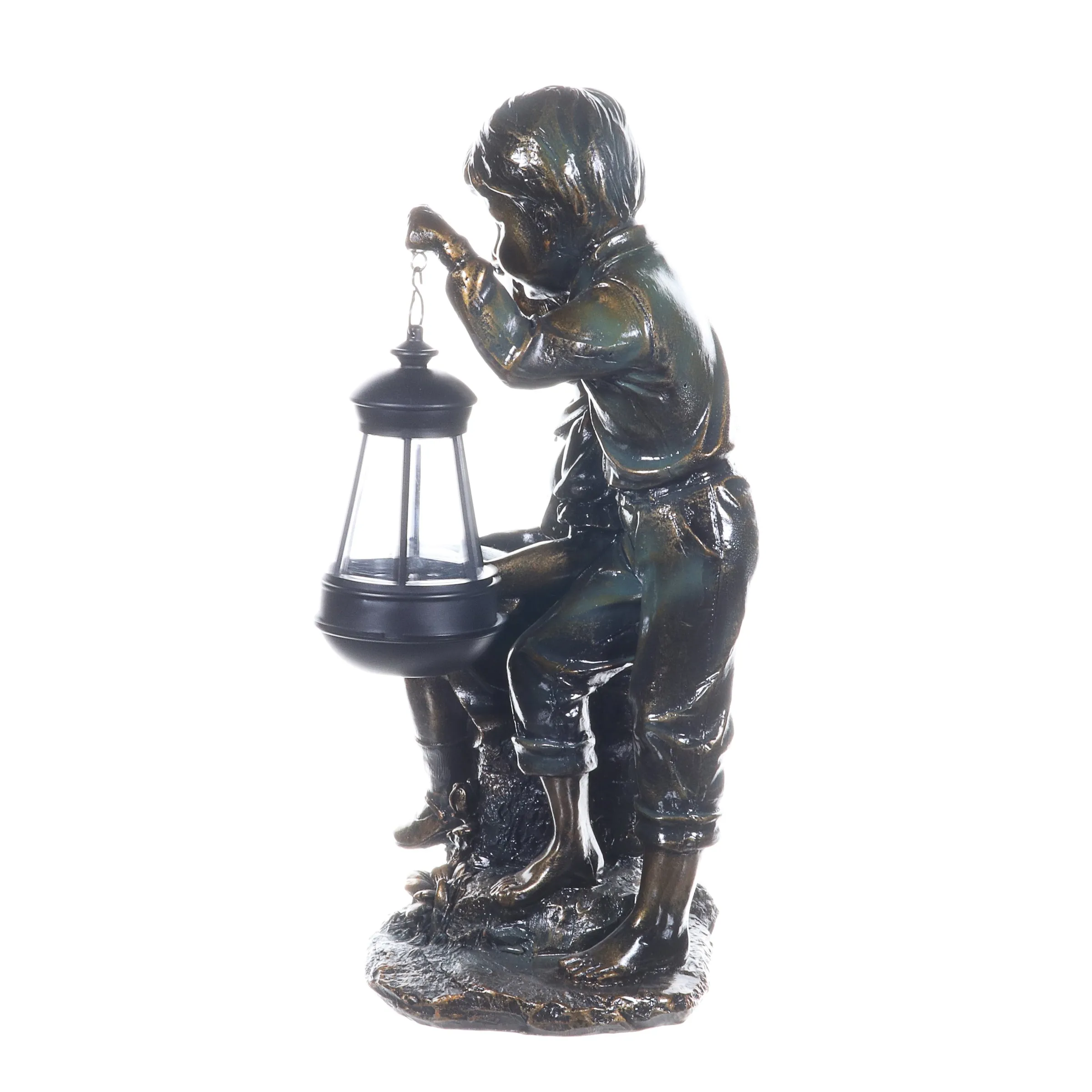 Solar Faux Bronze Boy and Girl Statue, 9 by 15 Inches