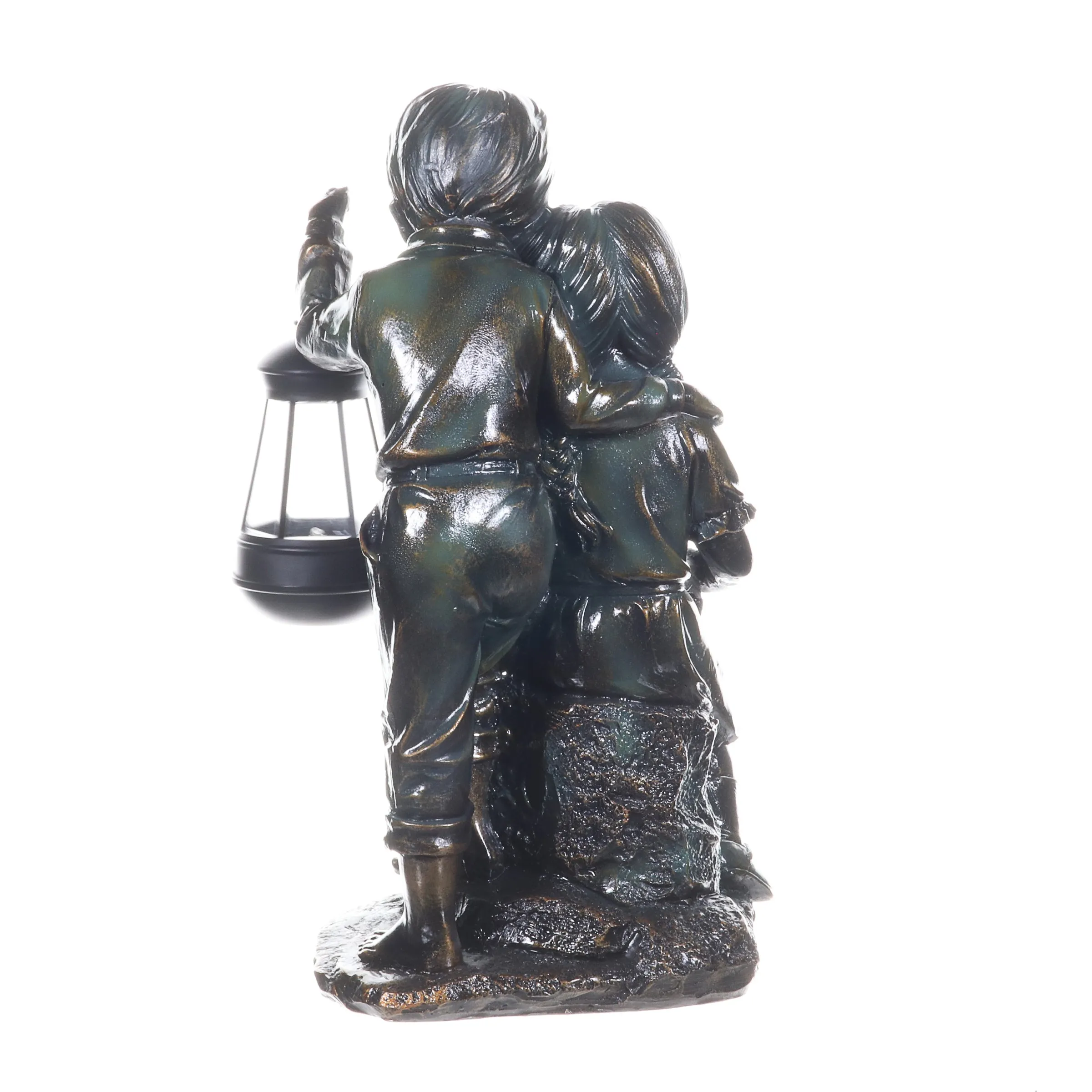 Solar Faux Bronze Boy and Girl Statue, 9 by 15 Inches