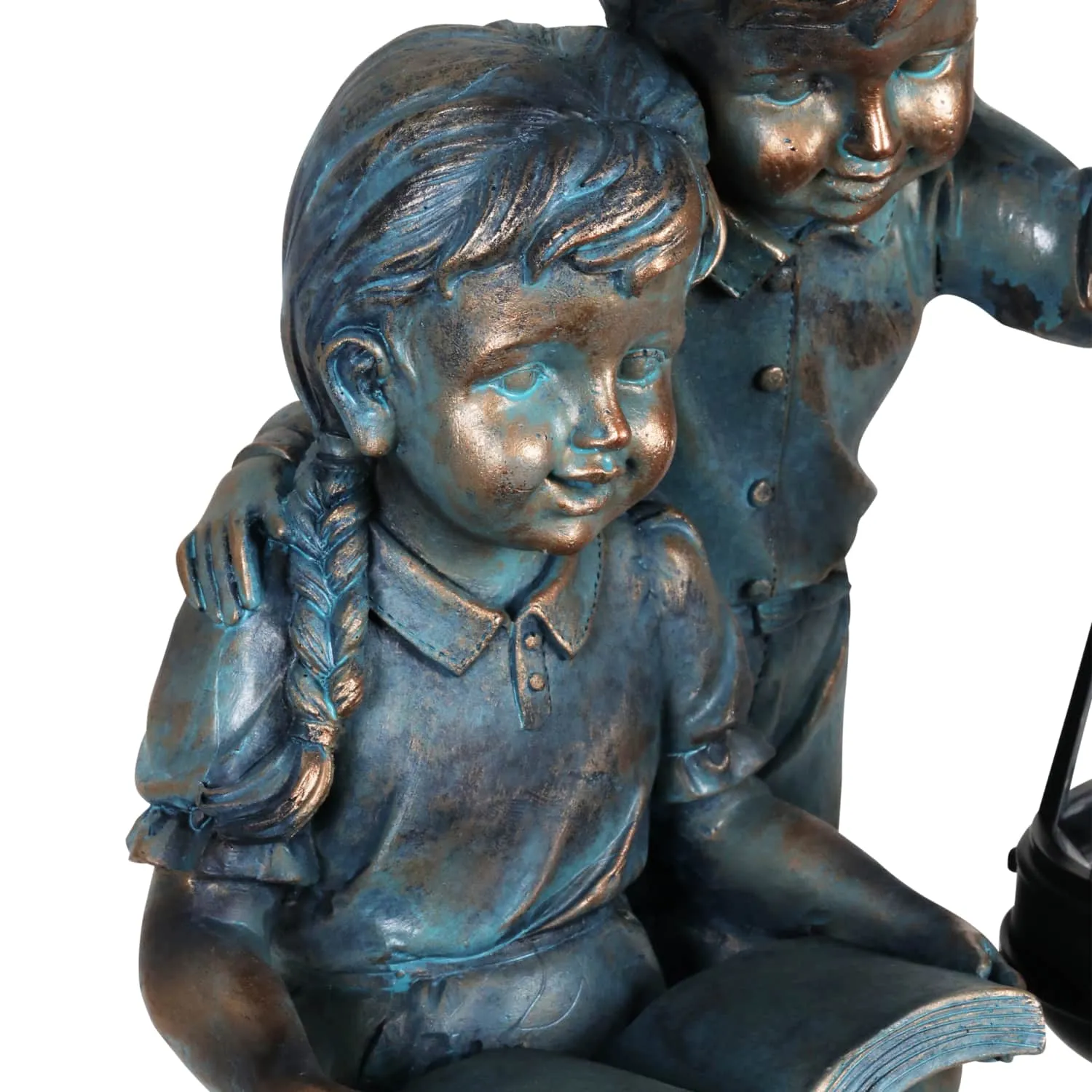 Solar Faux Bronze Boy and Girl Statue, 9 by 15 Inches