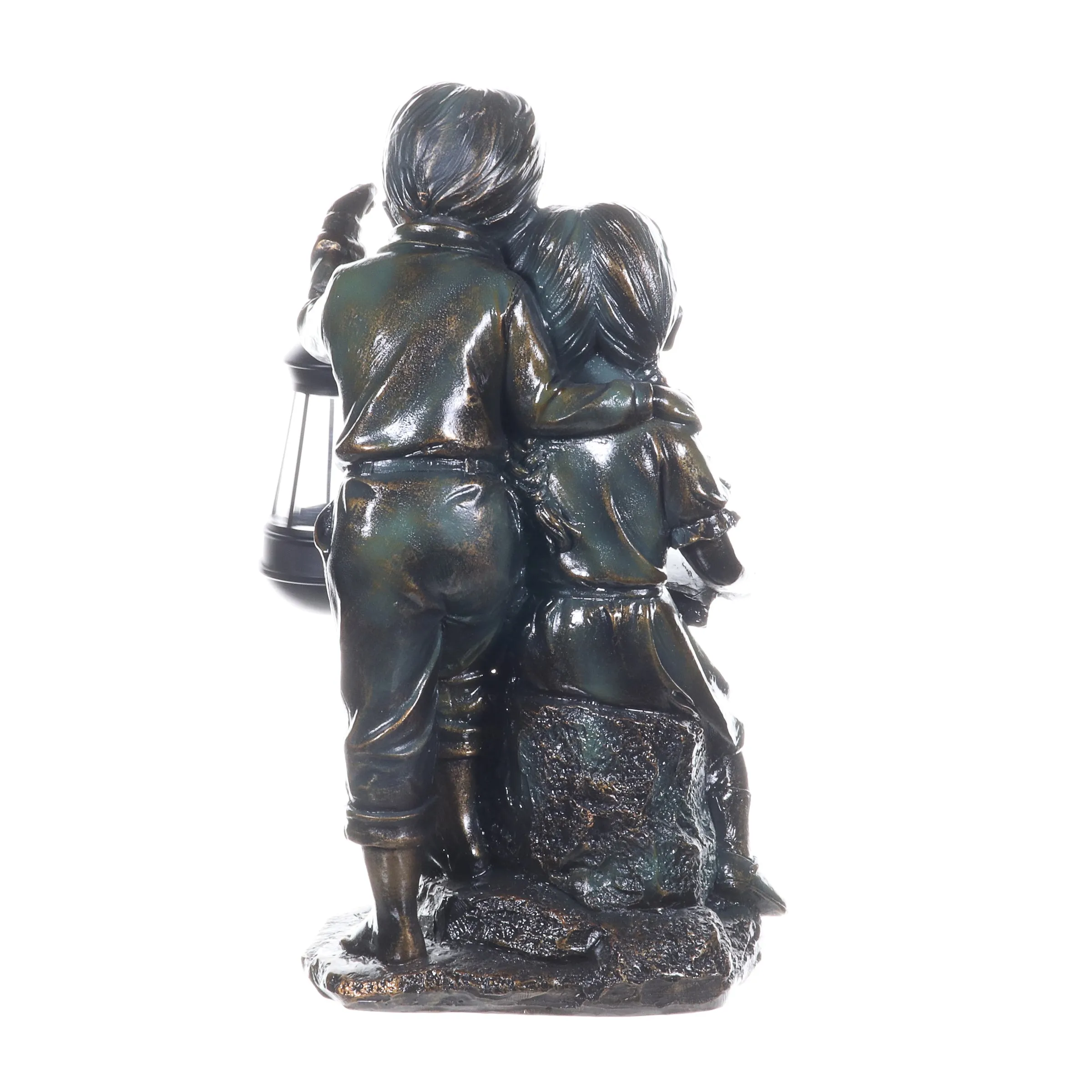 Solar Faux Bronze Boy and Girl Statue, 9 by 15 Inches