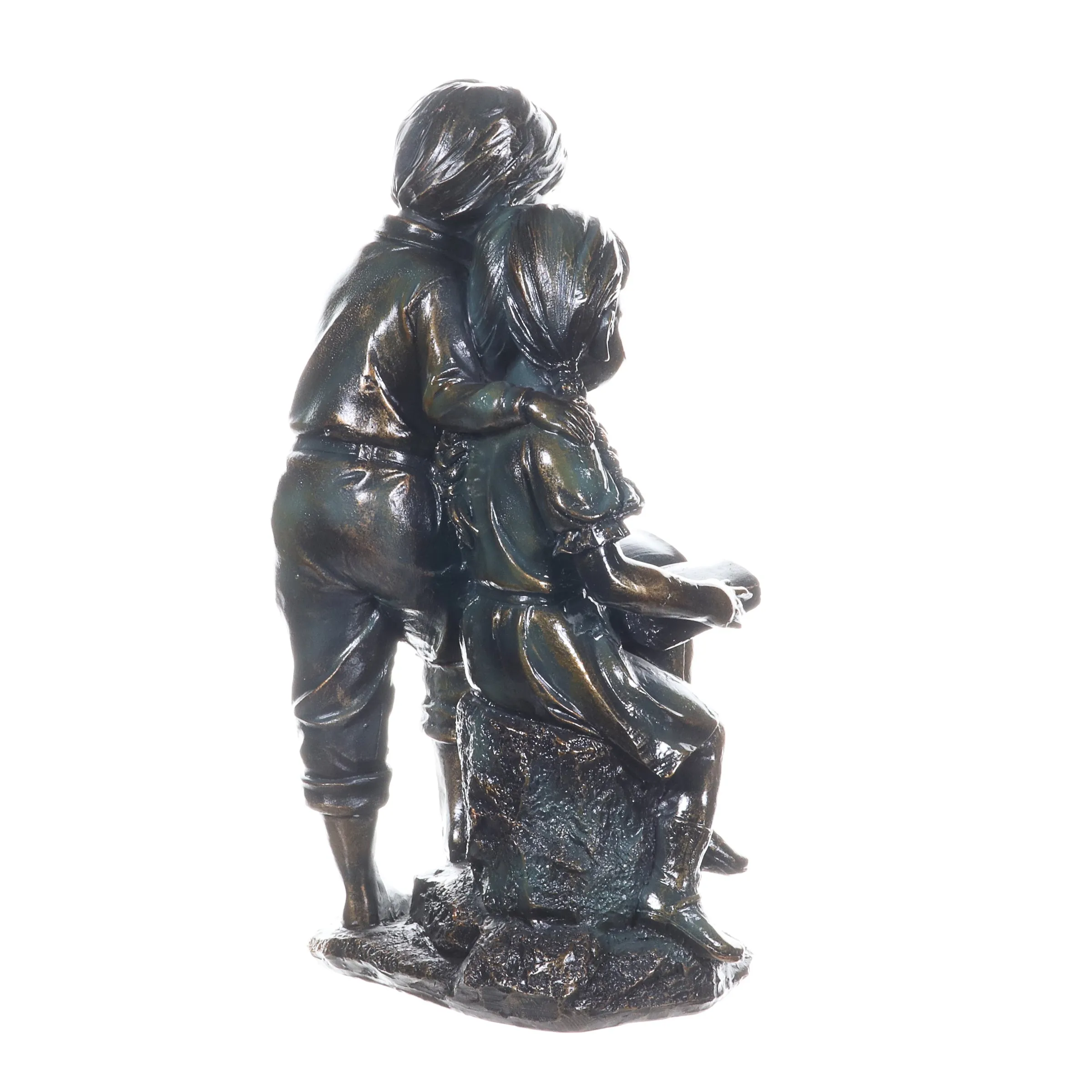 Solar Faux Bronze Boy and Girl Statue, 9 by 15 Inches