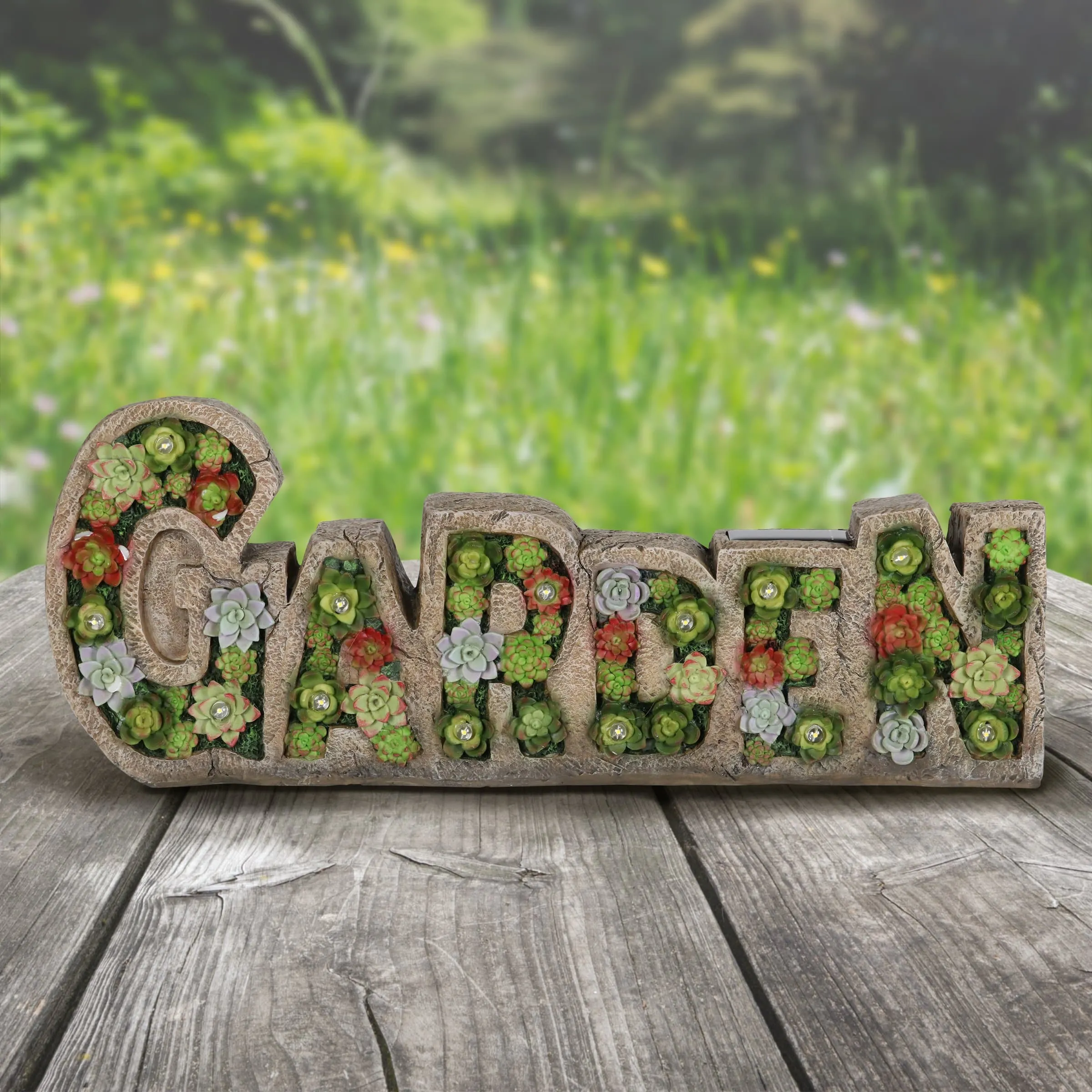 Solar Garden Succulent Marquee Sign, 20 by 8 Inches