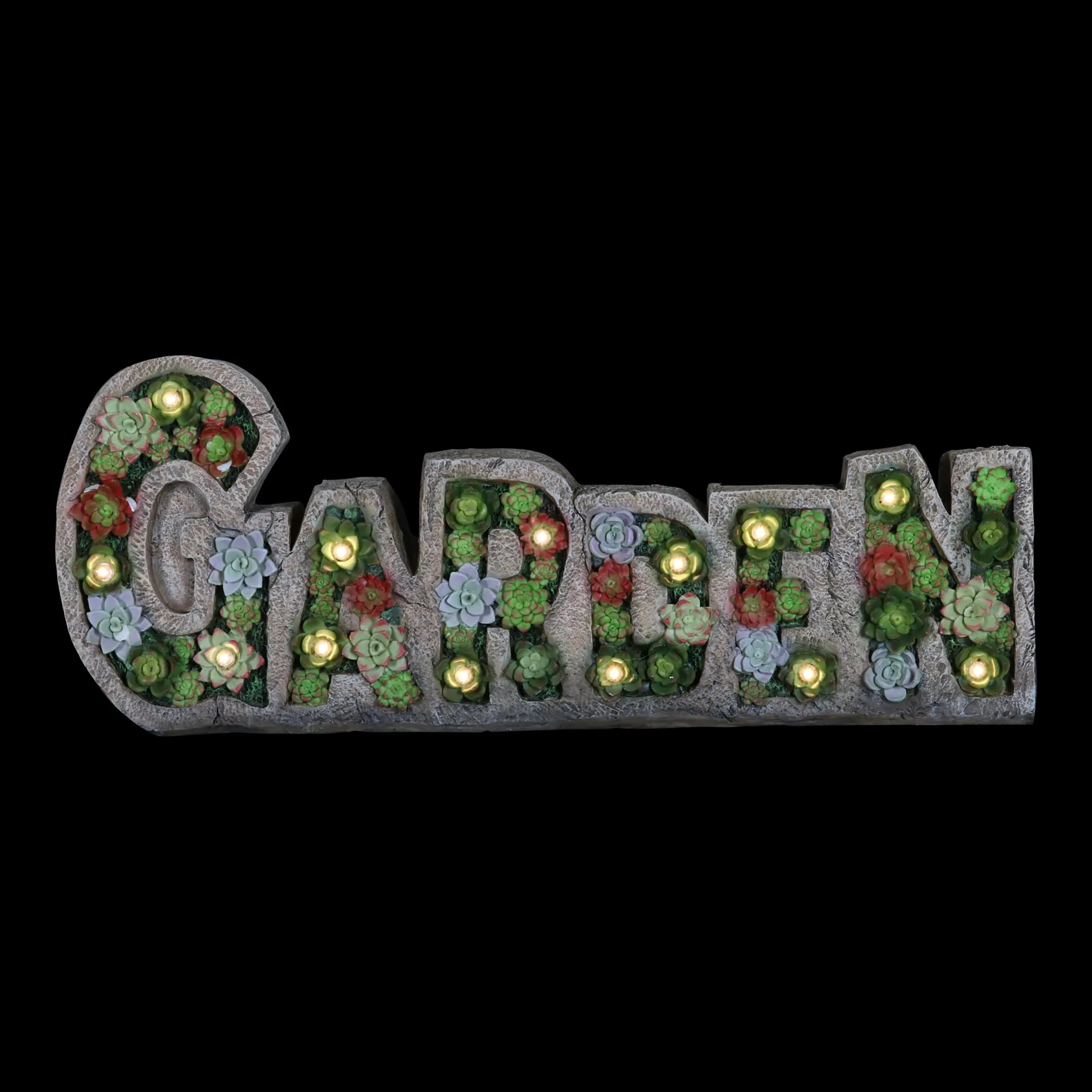 Solar Garden Succulent Marquee Sign, 20 by 8 Inches