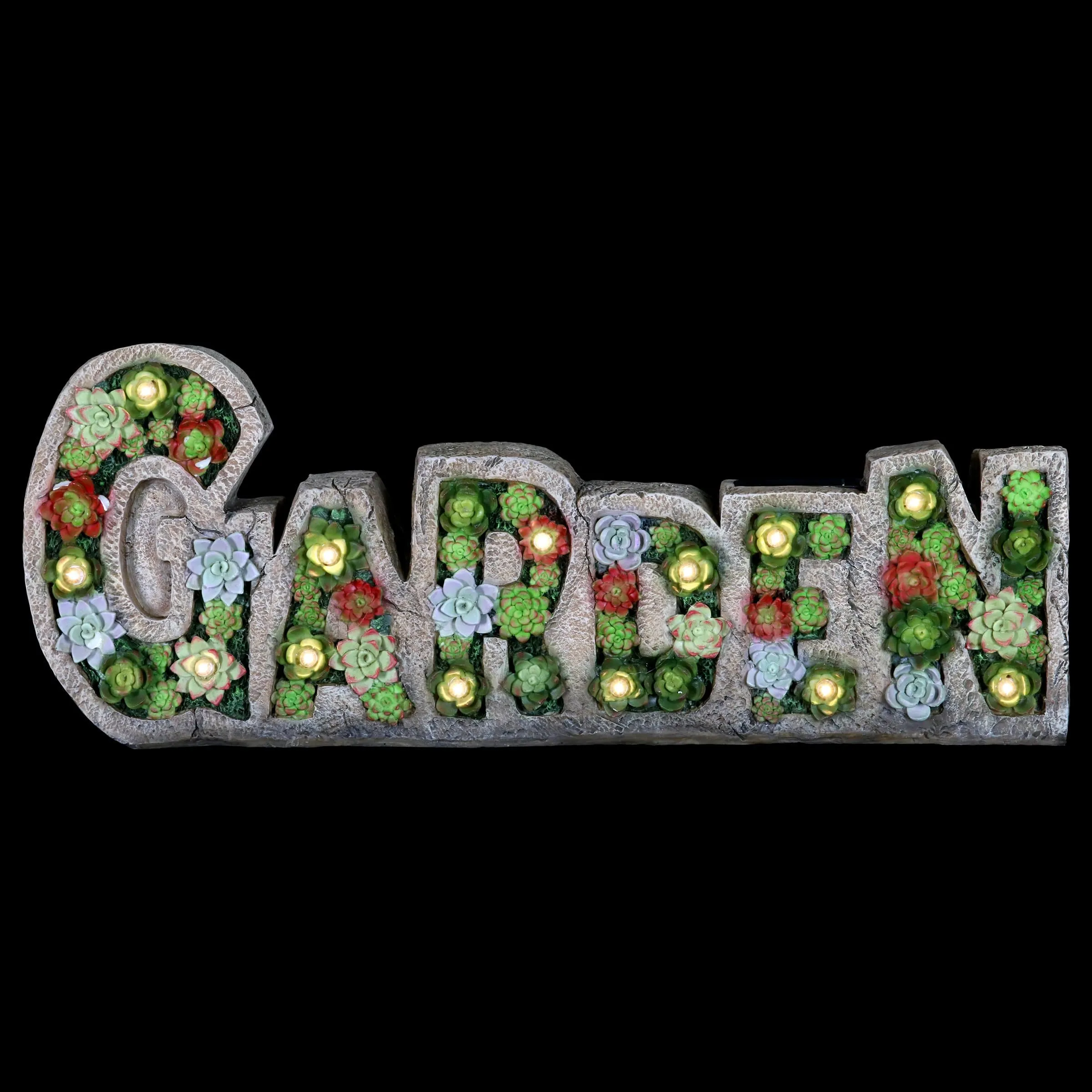 Solar Garden Succulent Marquee Sign, 20 by 8 Inches