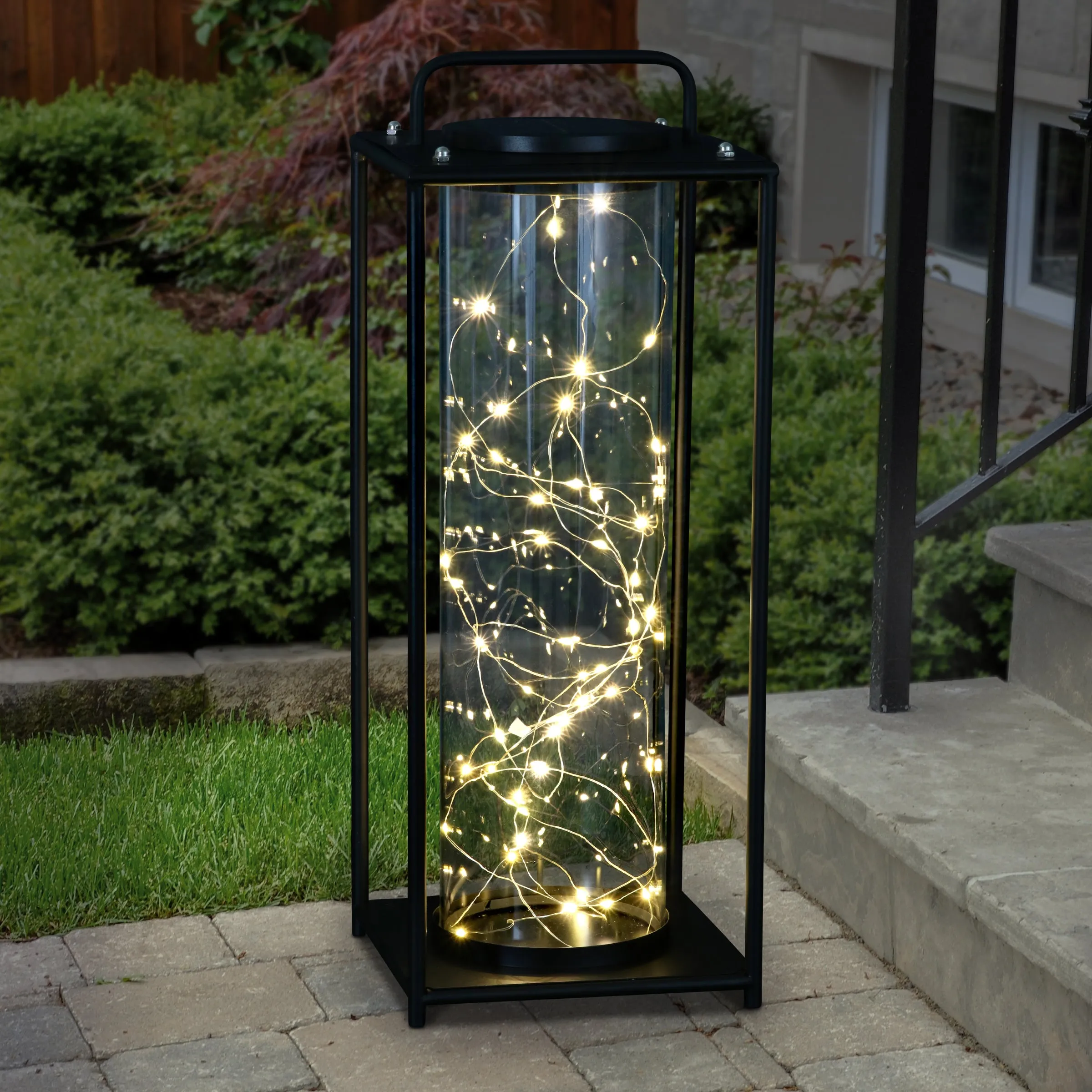 solar glass tube in square metal with 100 LEDs, 21 Inch