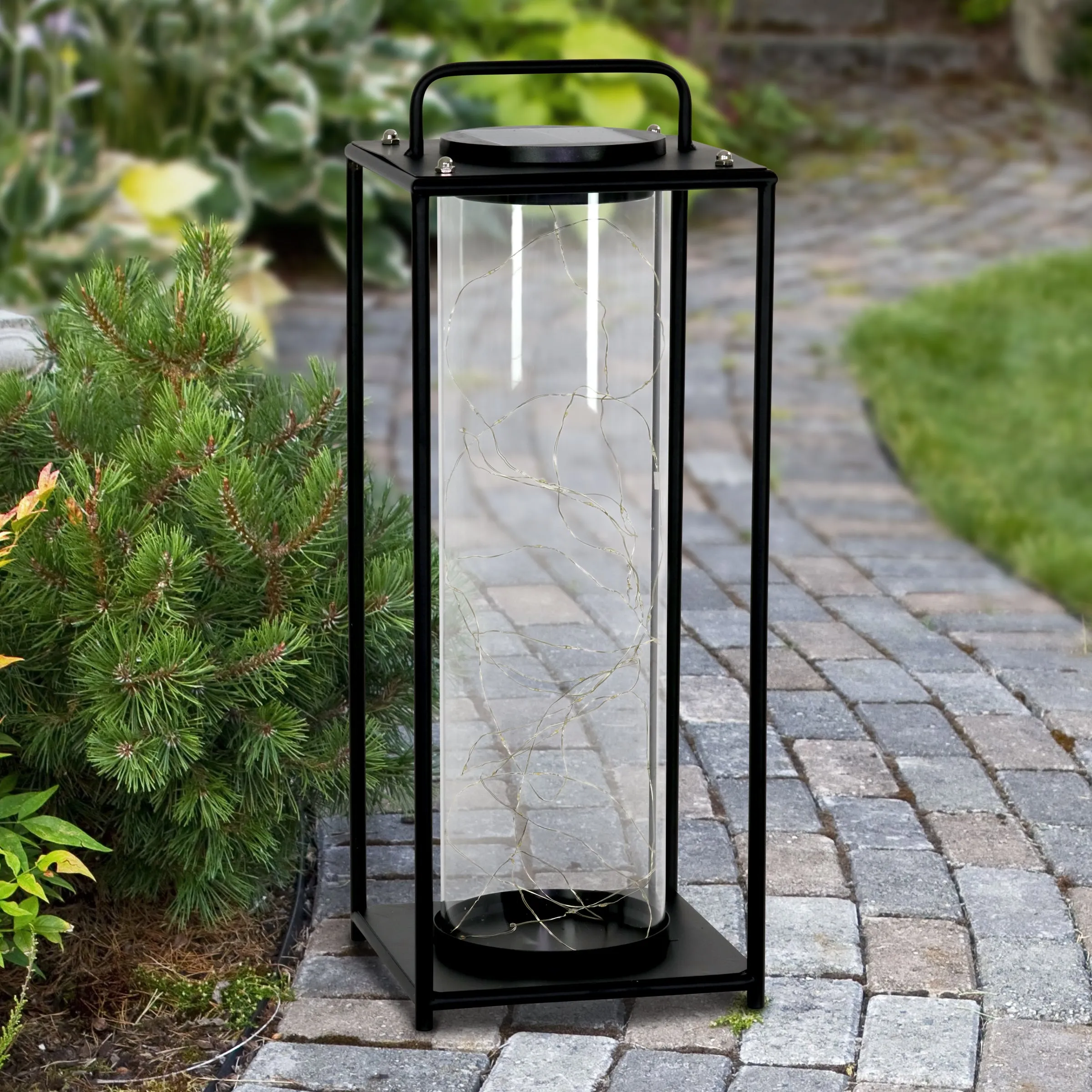 solar glass tube in square metal with 100 LEDs, 21 Inch