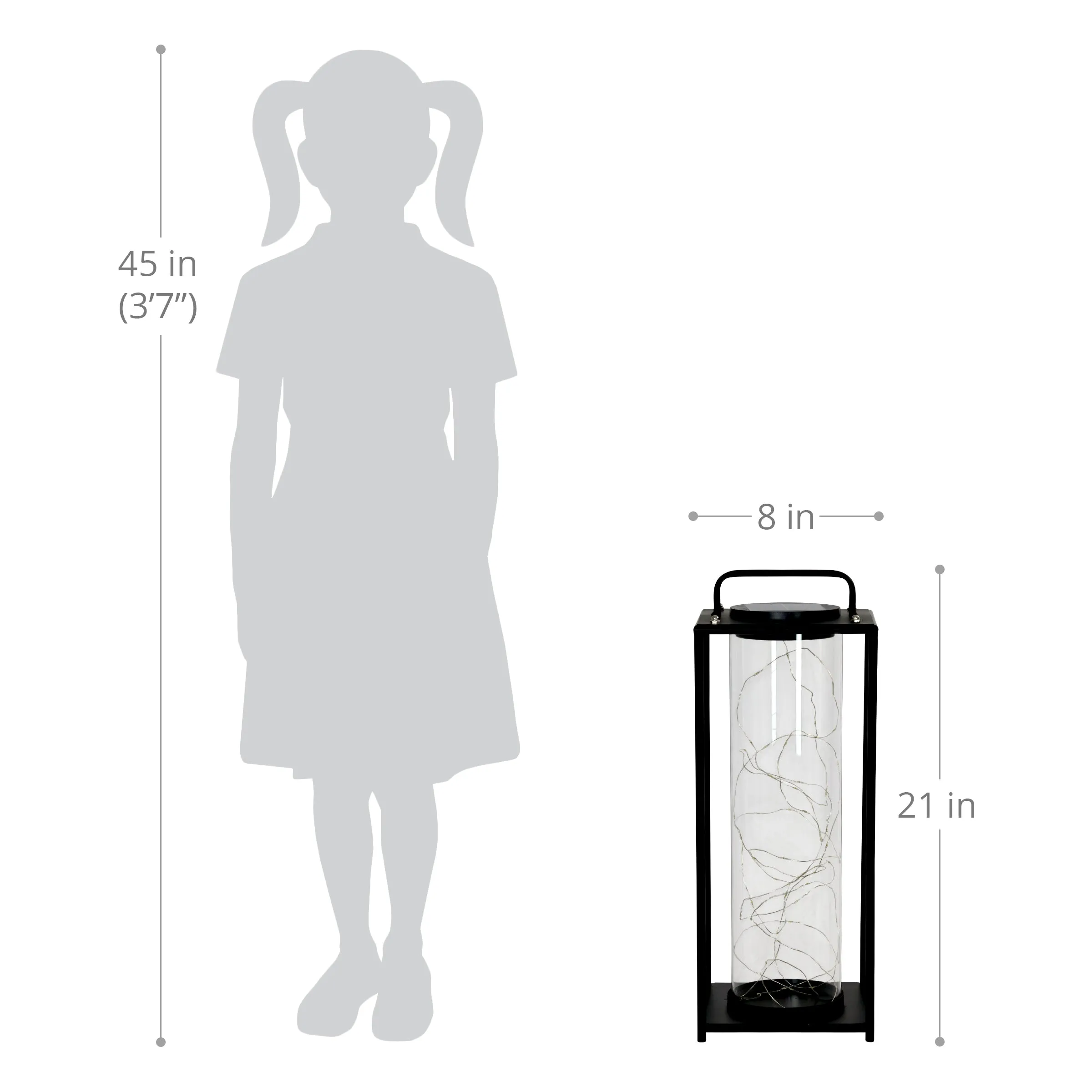 solar glass tube in square metal with 100 LEDs, 21 Inch