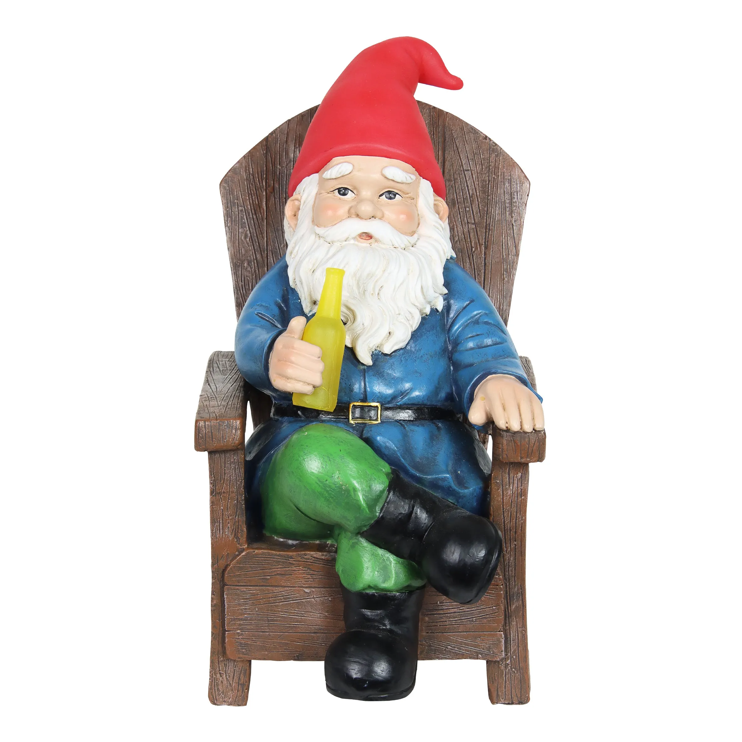 Solar Good Time Drinking Danny Gnome in Adirondack Chair Garden Statuary, 8.5 by 10.5 Inches