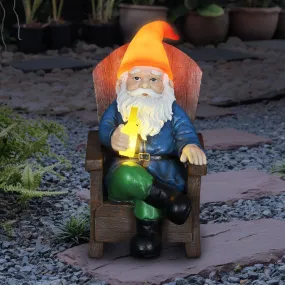 Solar Good Time Drinking Danny Gnome in Adirondack Chair Garden Statuary, 8.5 by 10.5 Inches