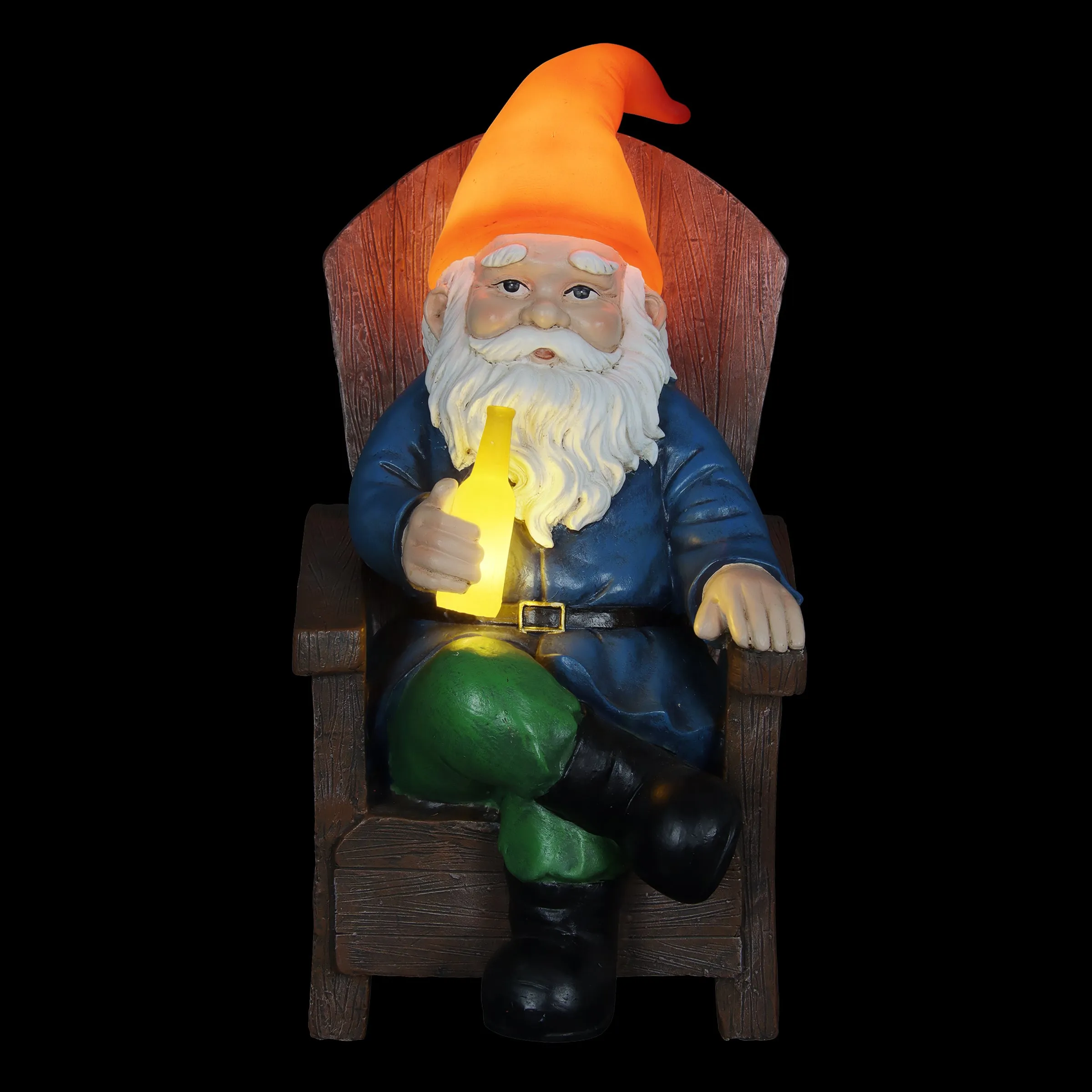 Solar Good Time Drinking Danny Gnome in Adirondack Chair Garden Statuary, 8.5 by 10.5 Inches