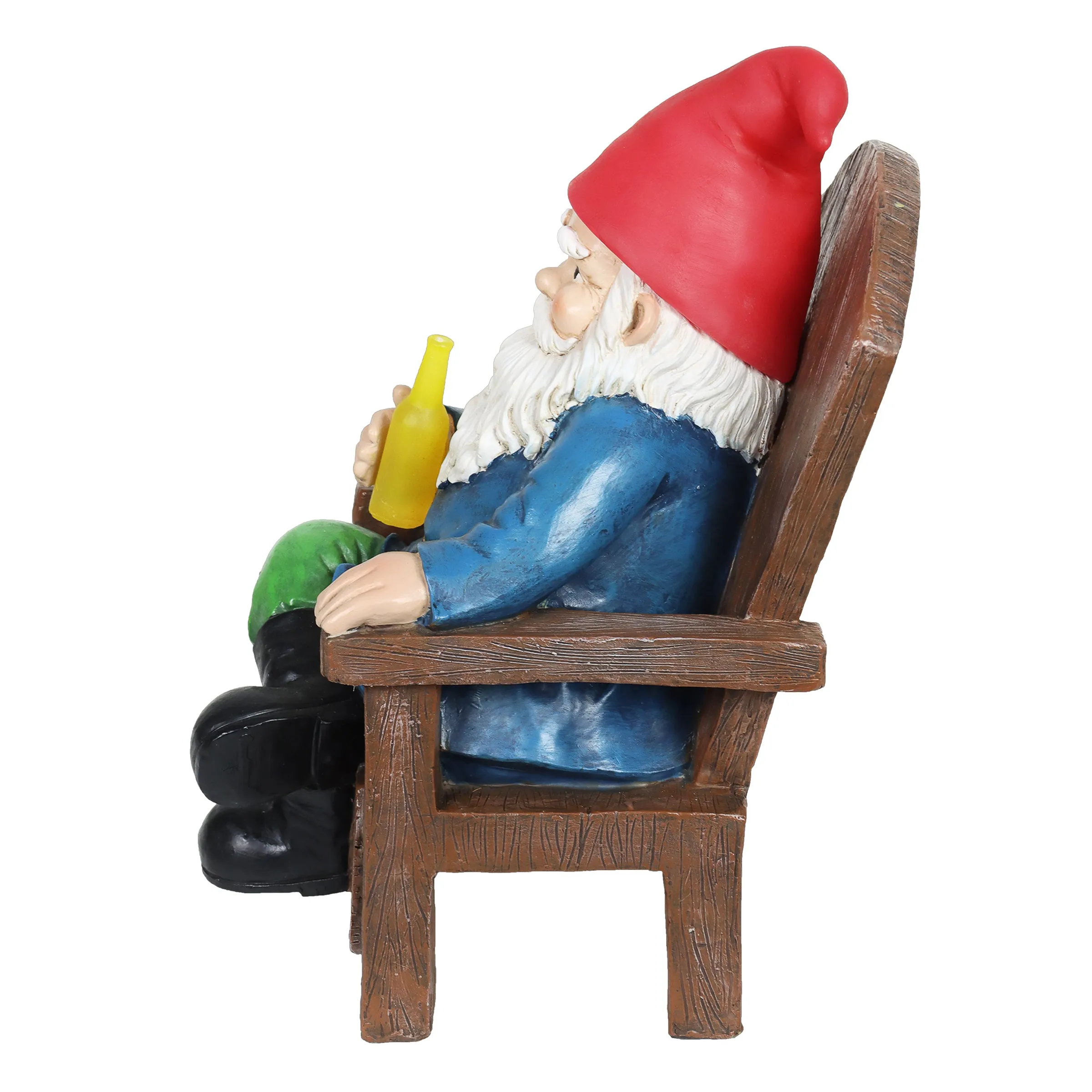 Solar Good Time Drinking Danny Gnome in Adirondack Chair Garden Statuary, 8.5 by 10.5 Inches