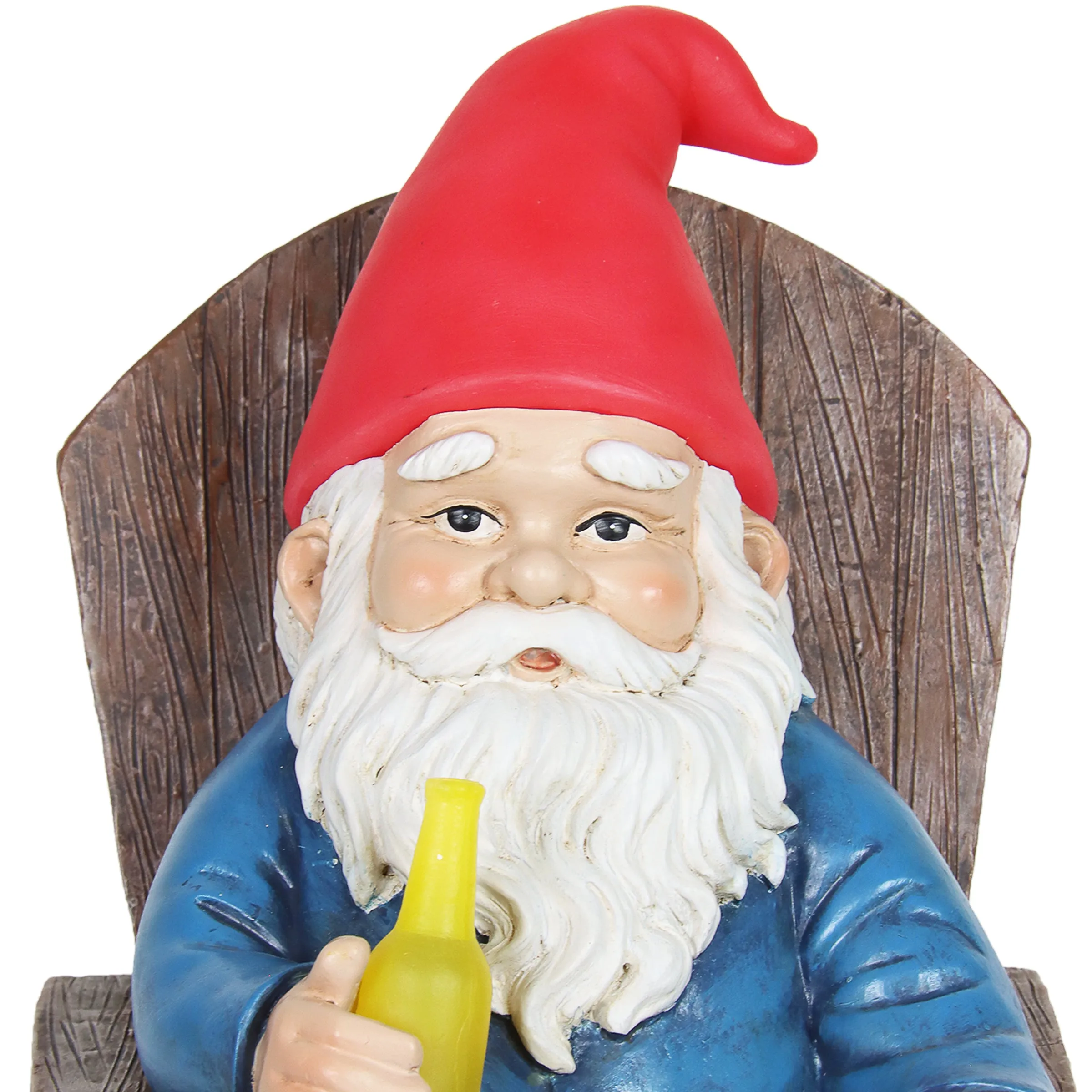 Solar Good Time Drinking Danny Gnome in Adirondack Chair Garden Statuary, 8.5 by 10.5 Inches