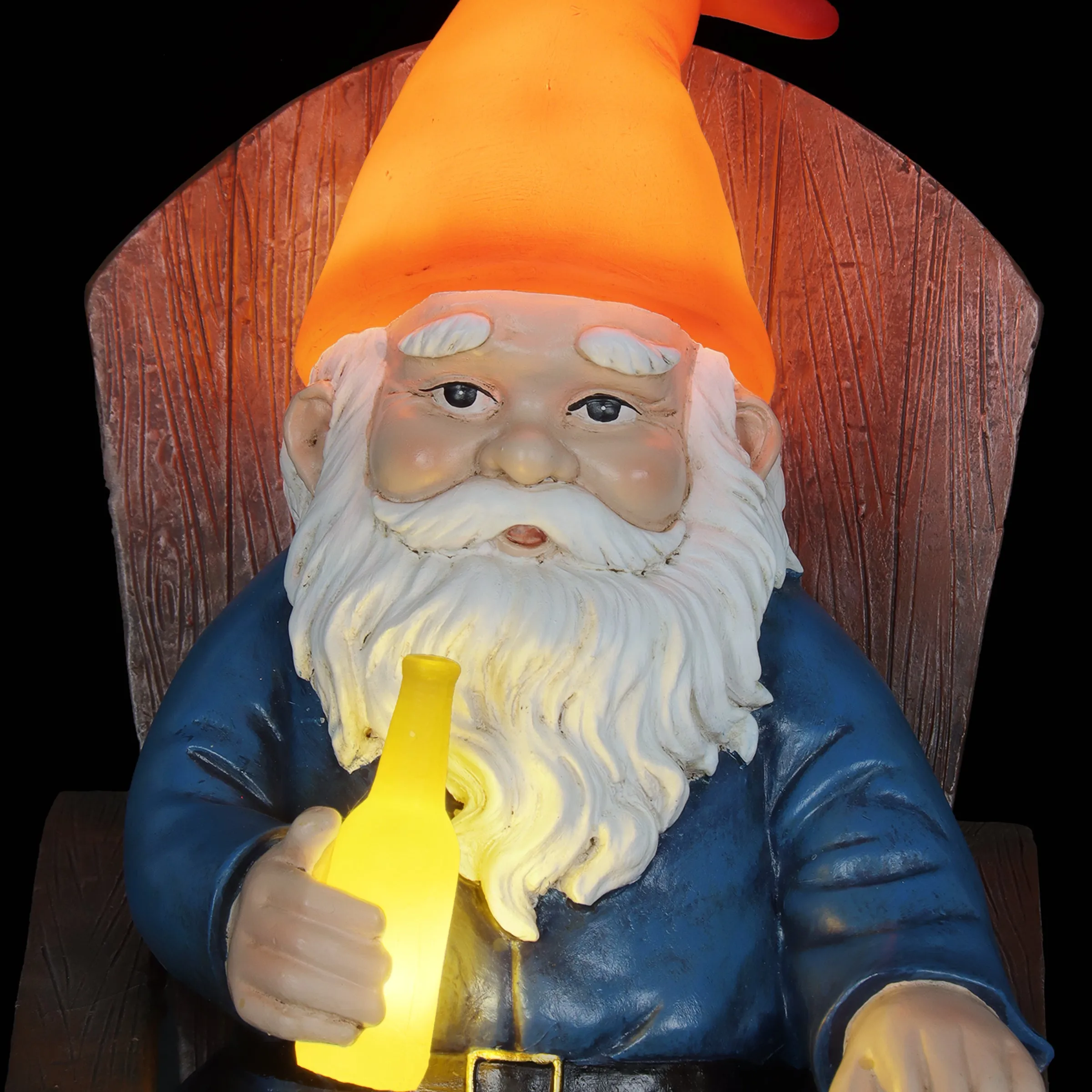 Solar Good Time Drinking Danny Gnome in Adirondack Chair Garden Statuary, 8.5 by 10.5 Inches