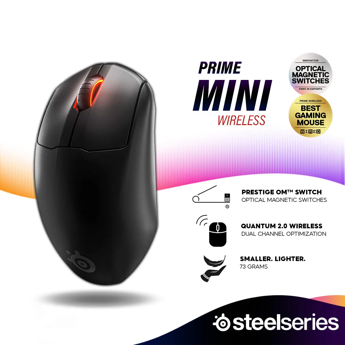 SteelSeries Prime Mini Wired / Wireless Precision Esports Mouse in a Small, Light Form Factor with Prestige OM Switch