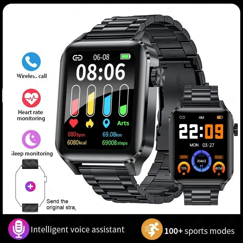 Stylish Black Smartwatch with Bluetooth Calling and Waterproof Health Monitoring