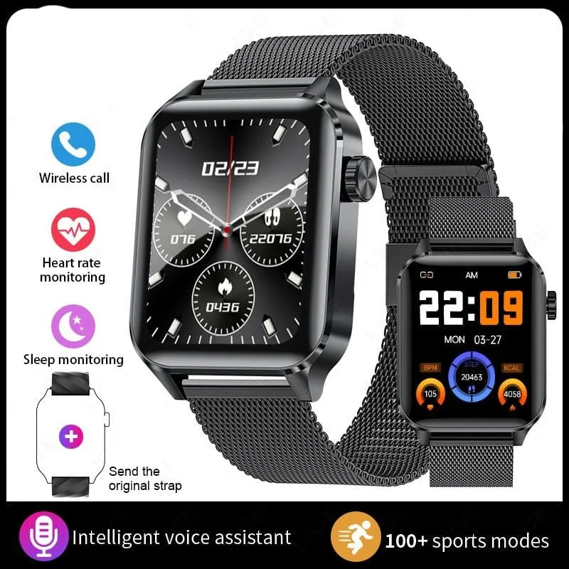 Stylish Black Smartwatch with Bluetooth Calling and Waterproof Health Monitoring