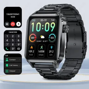 Stylish Black Smartwatch with Bluetooth Calling and Waterproof Health Monitoring