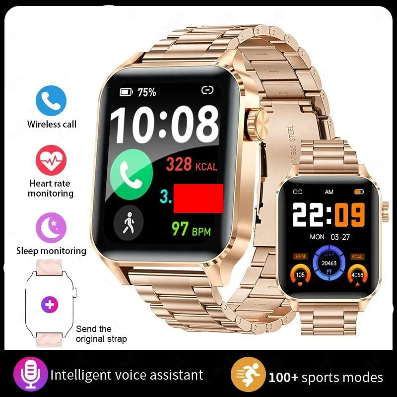 Stylish Black Smartwatch with Bluetooth Calling and Waterproof Health Monitoring