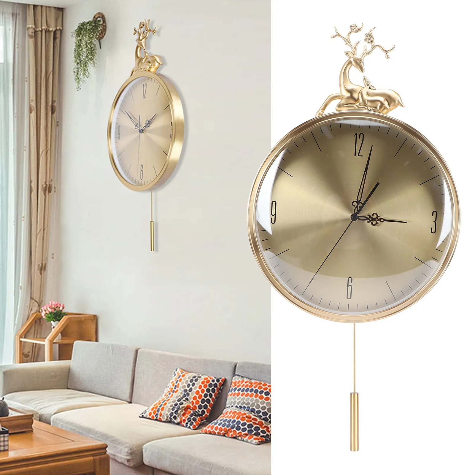 Swing Clock, Deer Shape Wall Clock Simple Style for Living Room for Office