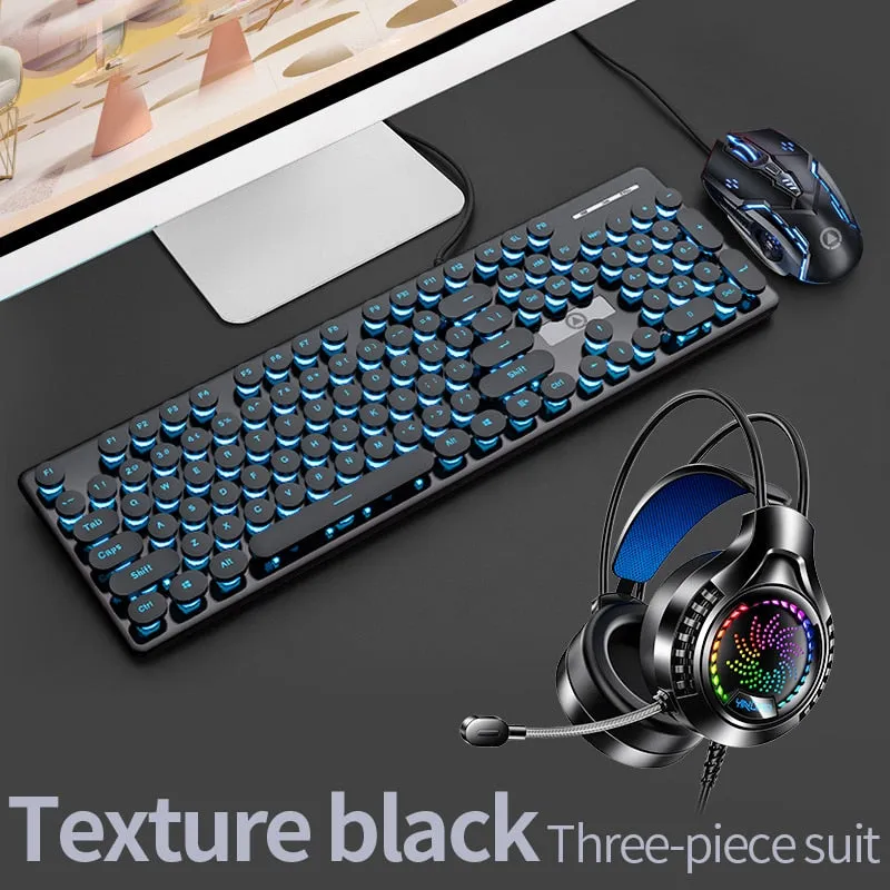 Three-Piece Punk Gaming Keyboard, Mouse and Headphone Set