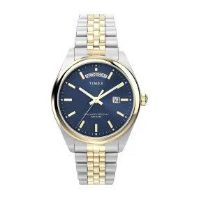 Timex Mens Legacy Day/Date Two Tone Case Blue Dial Bracelet