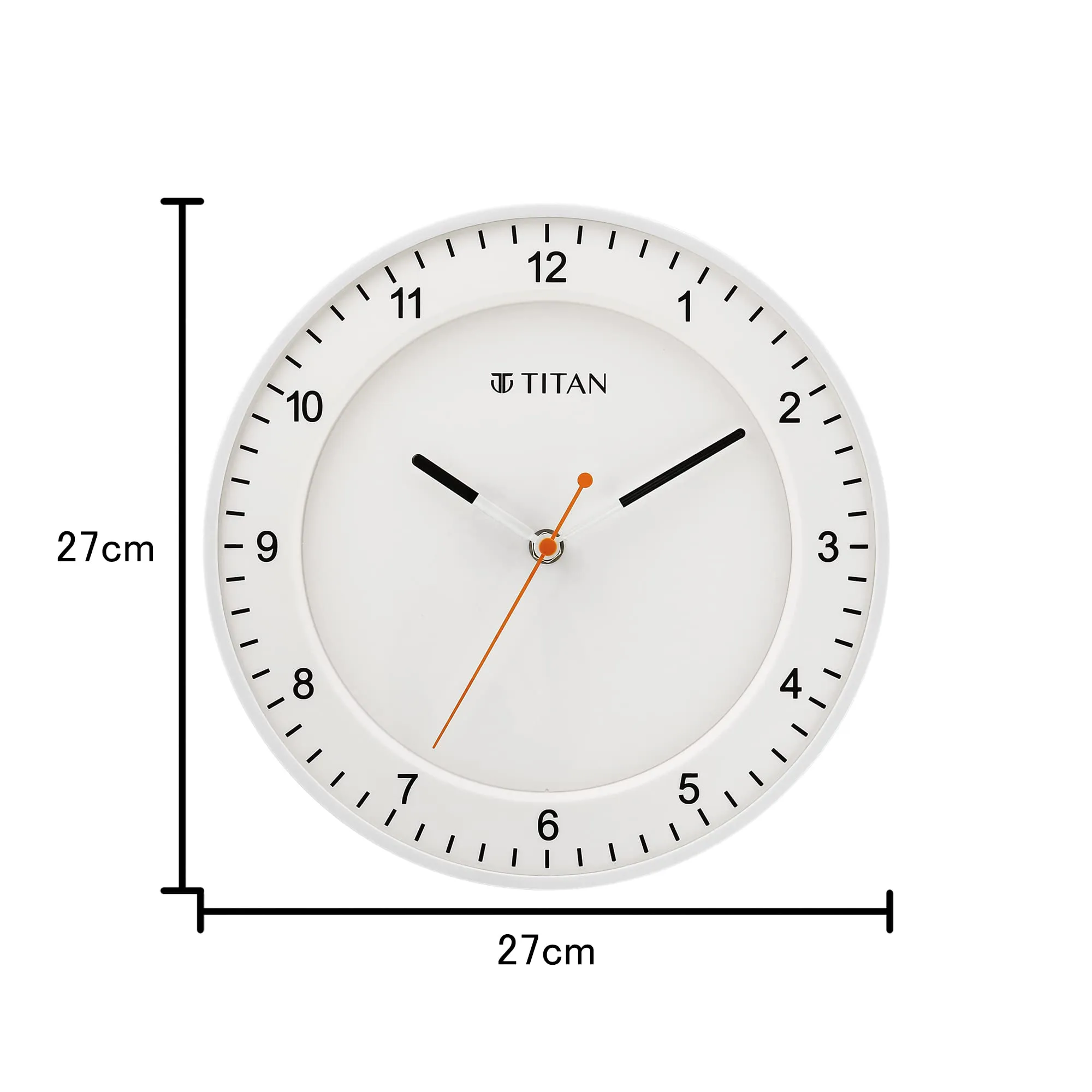 Titan Contemporary Wall Clock with Domed Glass and Silent Sweep - Analog, 27 Cm, 3.81 Cm, White