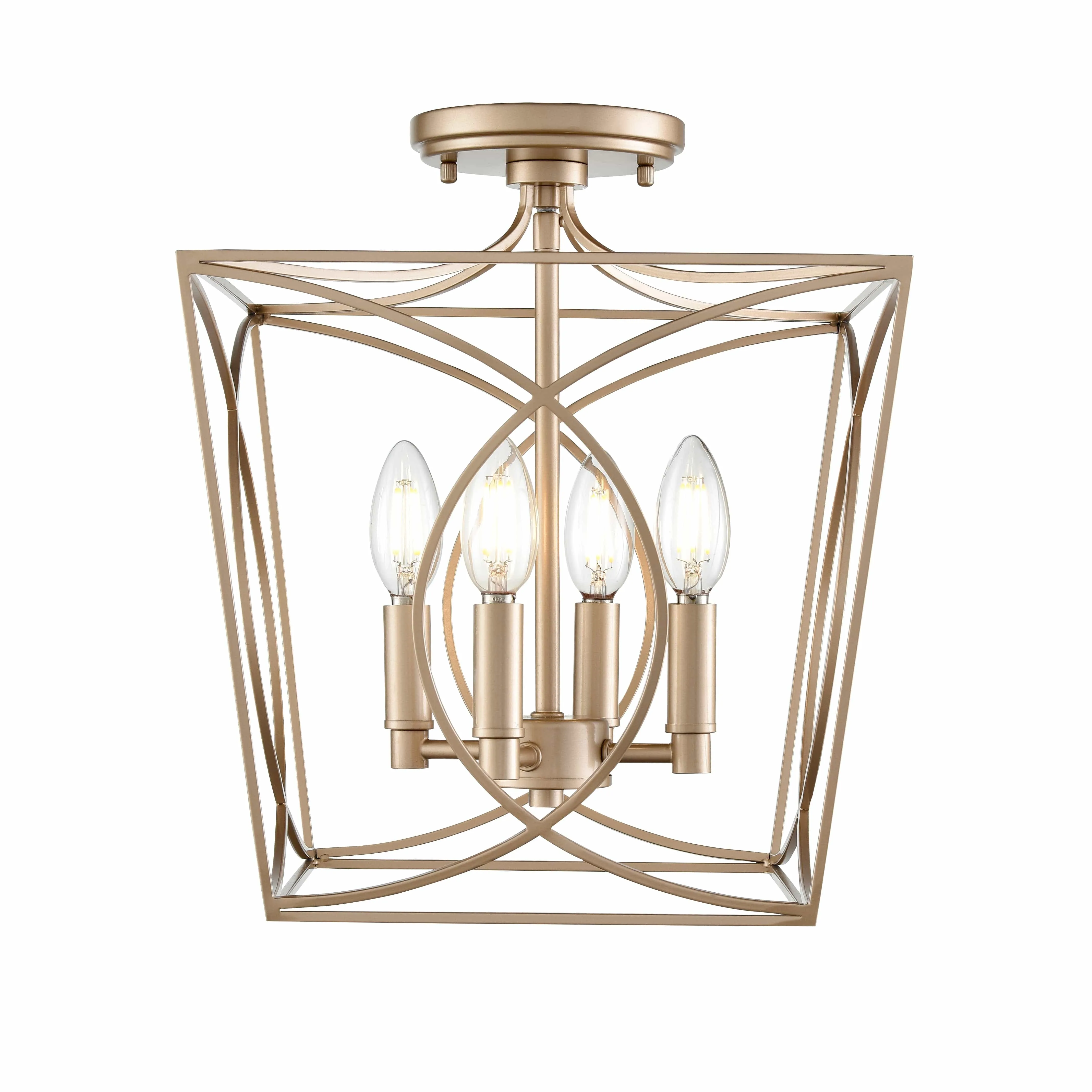 Tracy Semi-Flush Mount Fixture - Painted Modern Gold - 12in. Diameter - E12 Candelabra Base