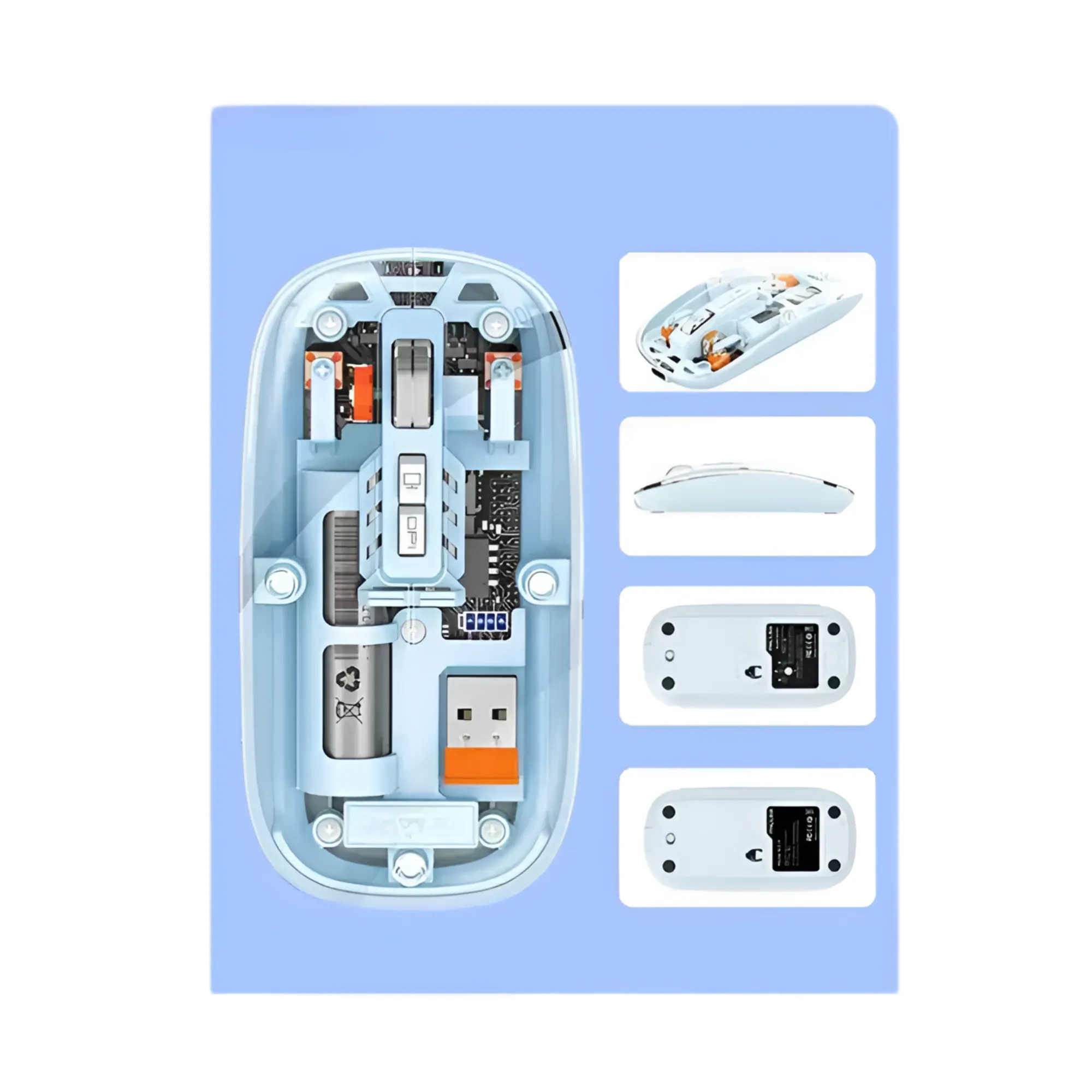 Transparent Retro Wireless 2.4GHz Rechargeable Mouse – 1600 DPI Precision AB-DN26