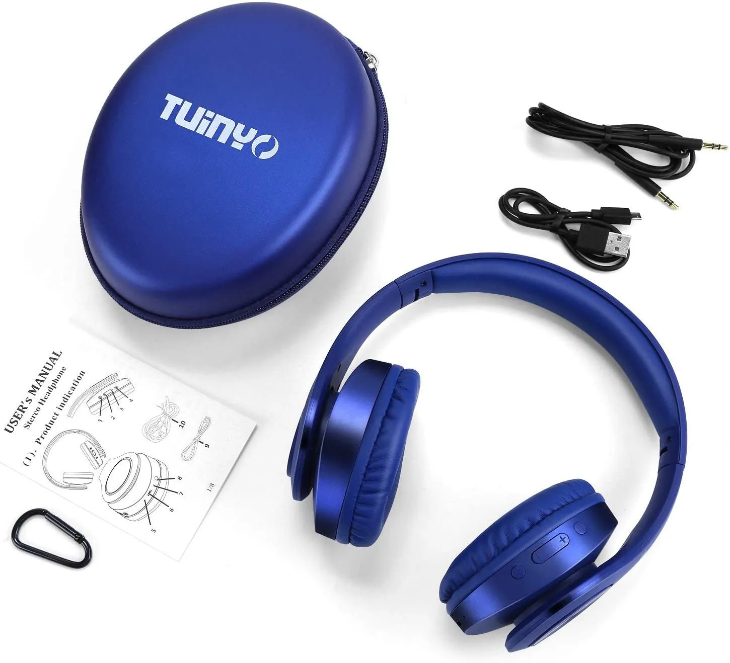 TUINYO Bluetooth Headphones Wireless, over Ear Stereo Wireless Headset 40H Playtime with Deep Bass, Soft Memory-Protein Earmuffs, Built-In Mic Wired Mode Pc/Cell Phones/Tv-Dark Blue