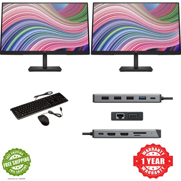 USB-C COMBO Dual Monitor with Dock used Wired Keyboard and Mouse and Cables