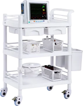 Vevor Lab Cart 3-Tier Mobile Medical Cart 110 Lbs Capacity with 3 Trays and Dual Drawers White New