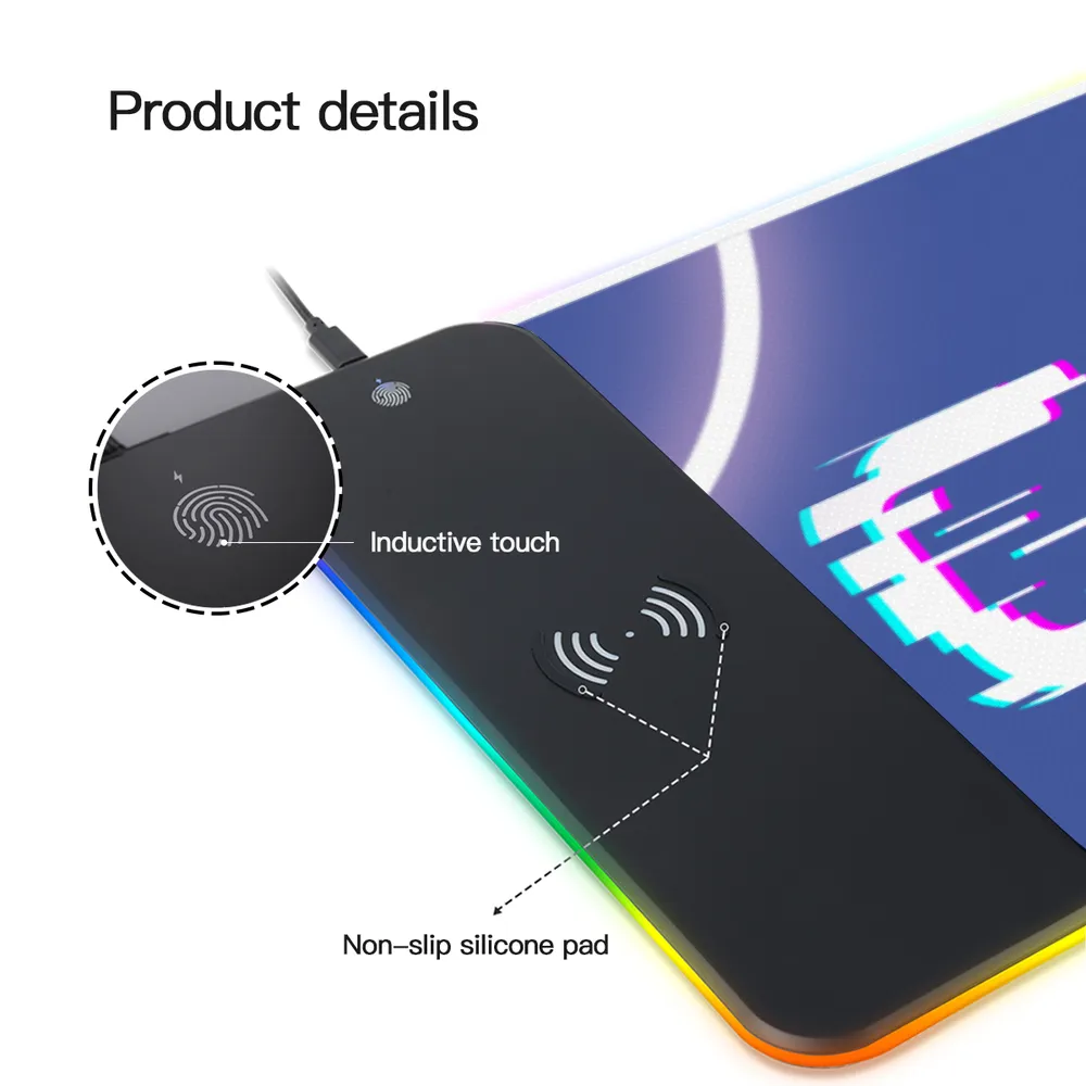 Wireless Charging Mouse Pad with RGB lighting | Waterproof | Oversized | Vibrant Prints | Cyber Cat