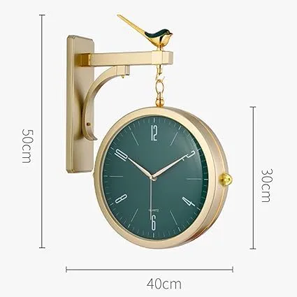 World of Time Vintage Clock Inspired Double Sided Hanging Wall Clock -Train Railway Station Round Clock with Scroll Wall