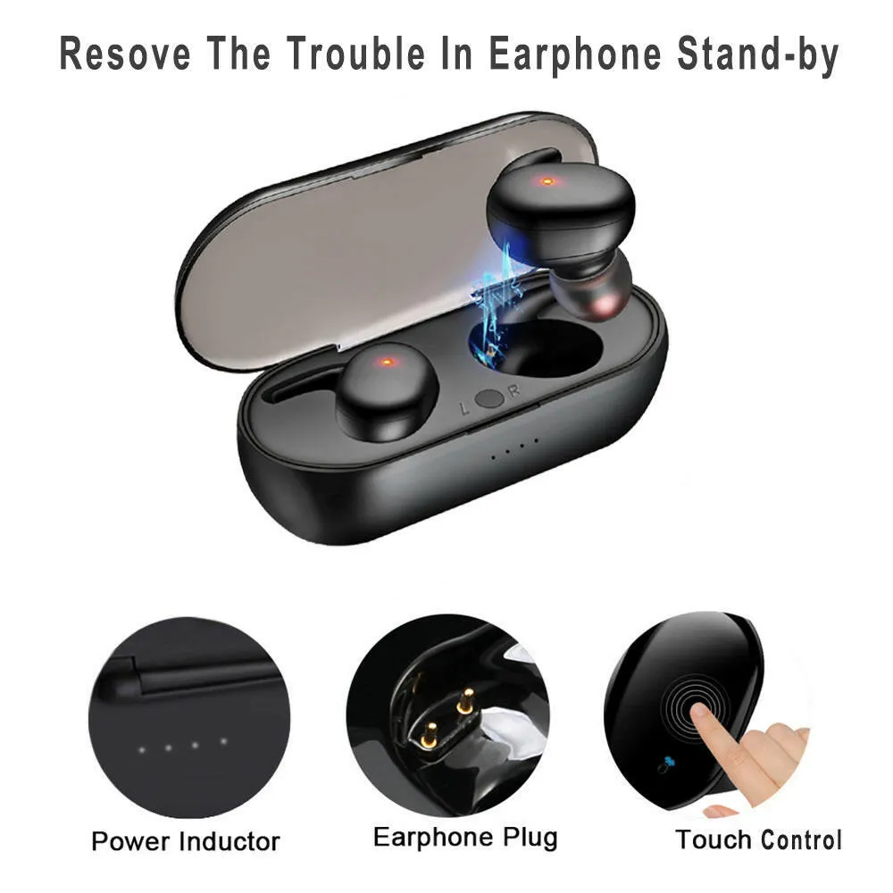 Y30 BT5.0 True Wireless Headphones Mini TWS Earbuds Sweatproof Sport Headset In-ear Earphone with Mic Charging Case Touch Control