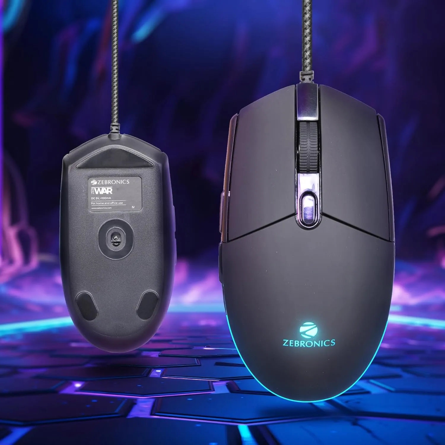 ZEBRONICS ZEB-WAR Gaming Mouse with 6 Buttons, upto 3200 DPI, Breathing LED, Braided Cable